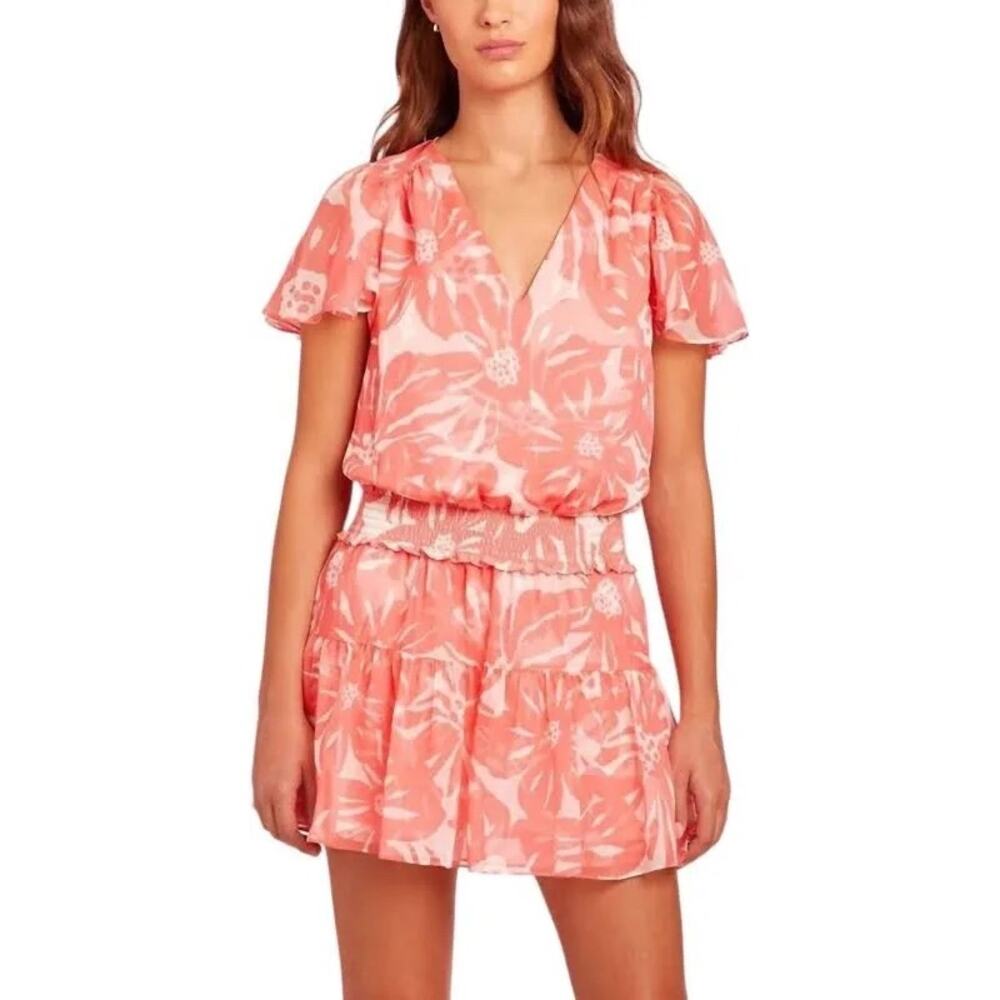 Revolve Amanda Uprichard Paros Romper Size Small Coral Floral Vacation Resort